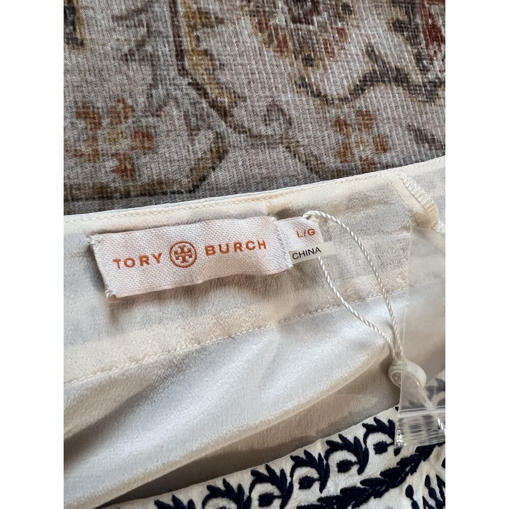 Tory Burch Silk Embroidered Cinched Waist Tie Sleeveless Shift Maxi Dress Size L - Picture 6 of 14